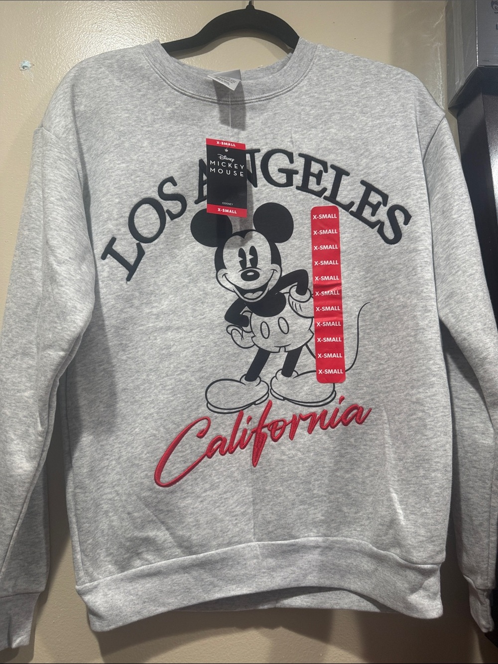 Disney Gray Crewneck Sweatshirt with Mickey Mouse Los Angeles California